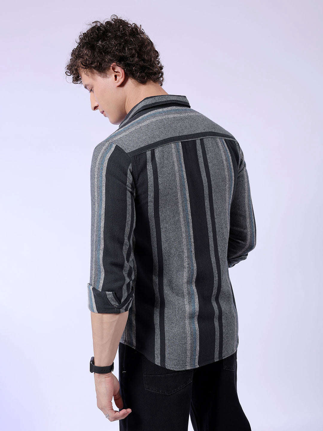 Men's Grey Slim Fit Checkered Casual Shirt - Image 4