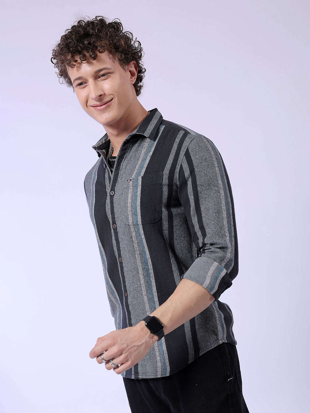 Men's Grey Slim Fit Checkered Casual Shirt - Image 5