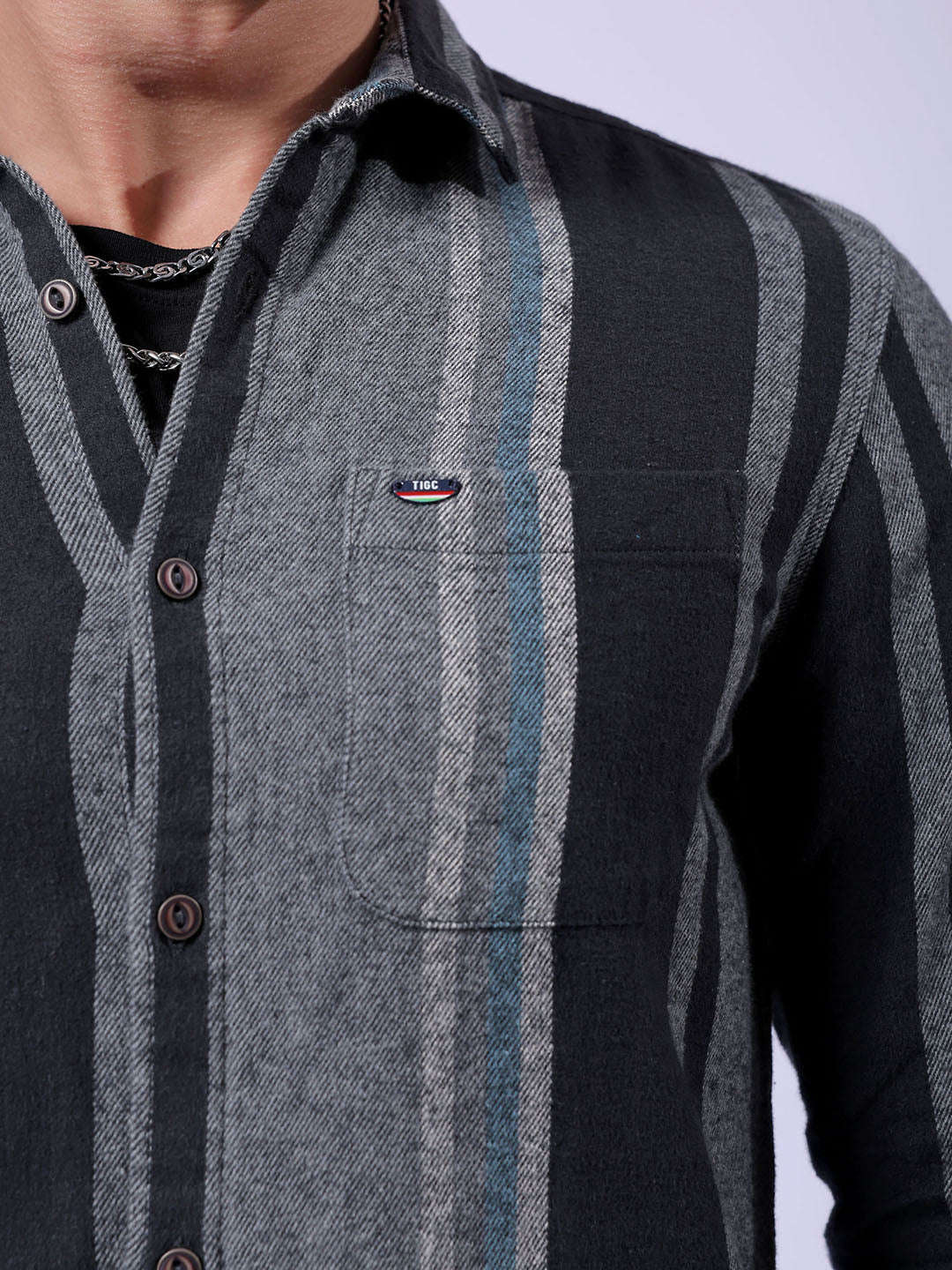 Men's Grey Slim Fit Checkered Casual Shirt - Image 6