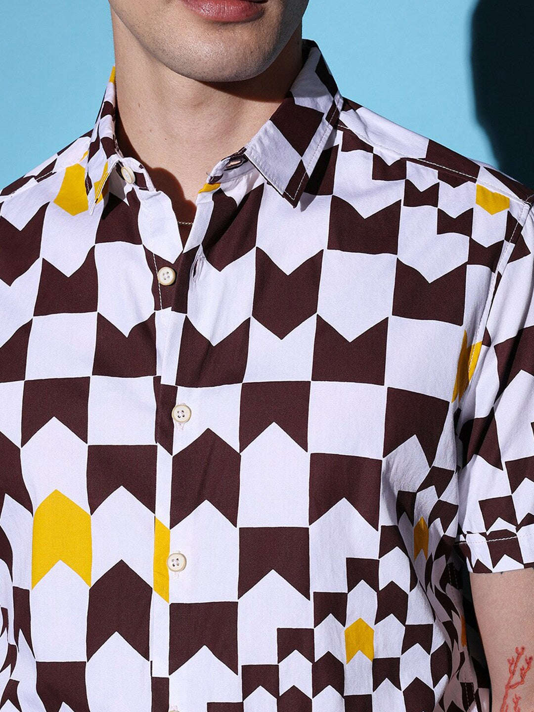 Men's Brown Slim Fit Printed Casual Shirt - Image 3