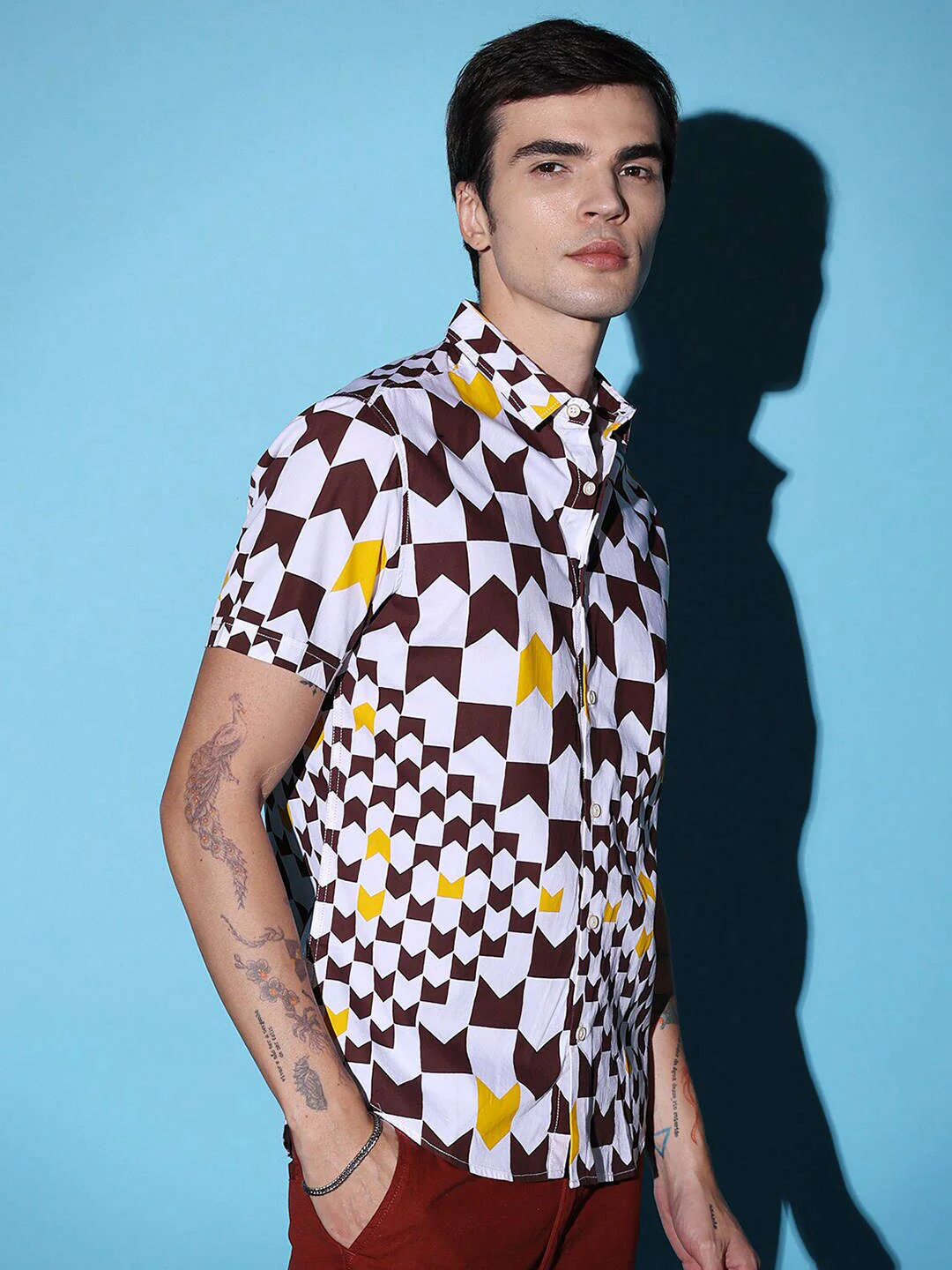 Men's Brown Slim Fit Printed Casual Shirt - Image 4