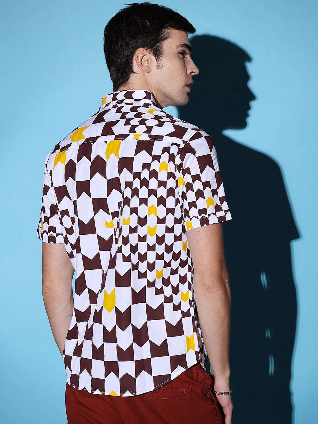 Men's Brown Slim Fit Printed Casual Shirt - Image 6