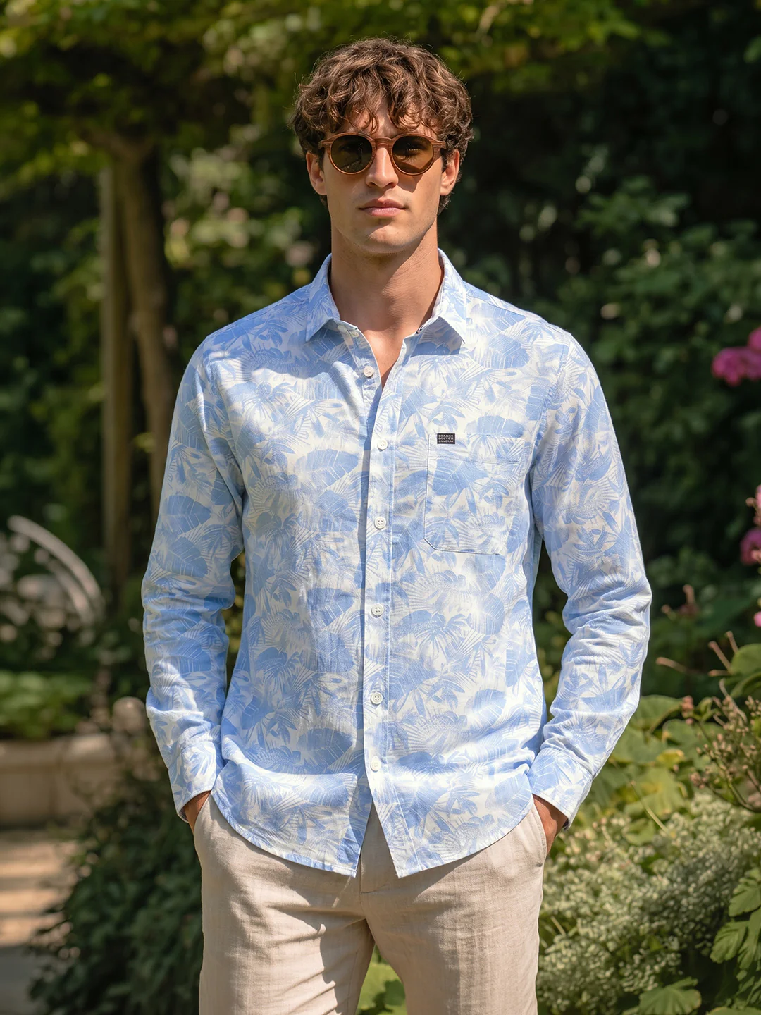 Men's Blue Slim Fit Printed Casual Shirt
