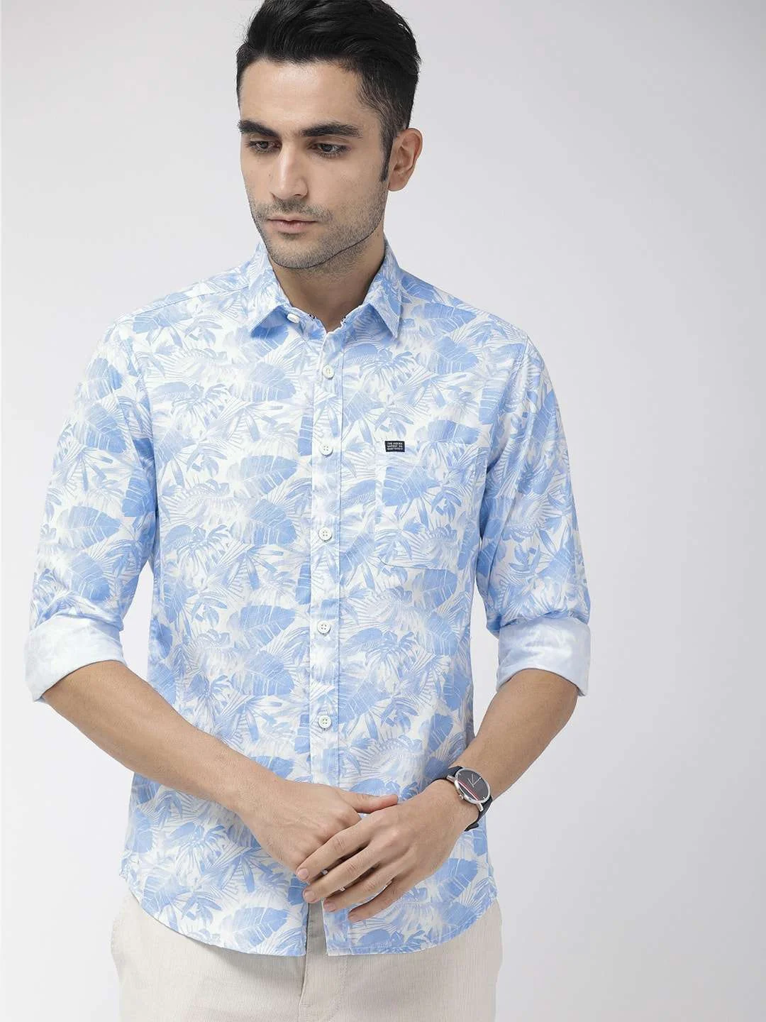 Men's Blue Slim Fit Printed Casual Shirt - Image 2
