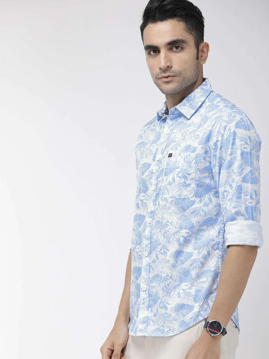 Men's Blue Slim Fit Printed Casual Shirt - Image 6