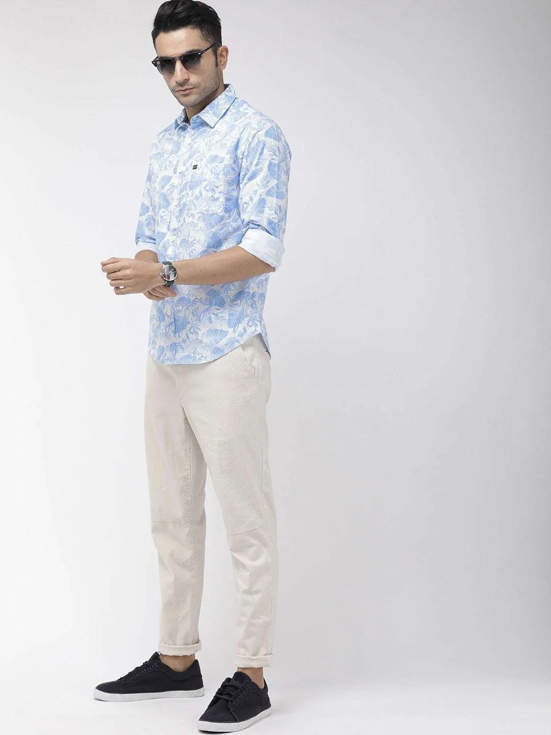 Men's Blue Slim Fit Printed Casual Shirt - Image 7
