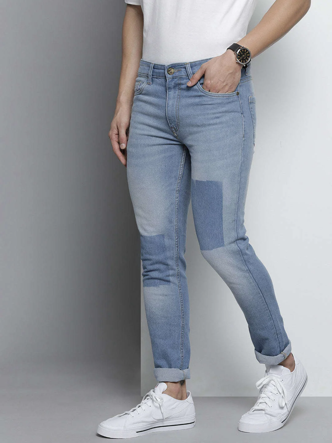 Men's Blue Slim Fit Solid Mid-Rise Stretchable Jeans - Image 2