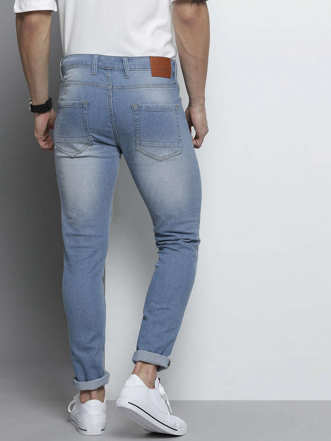 Men's Blue Slim Fit Solid Mid-Rise Stretchable Jeans - Image 3