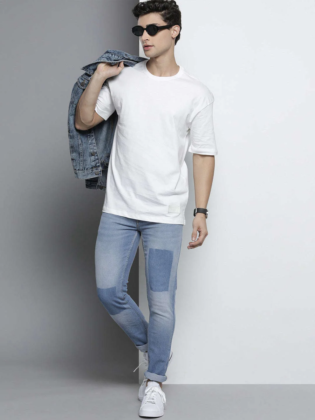 Men's Blue Slim Fit Solid Mid-Rise Stretchable Jeans - Image 4