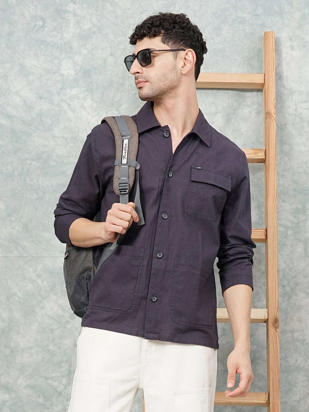 Men's Grey Slim Fit Solid Street Wear Shirt - Image 3