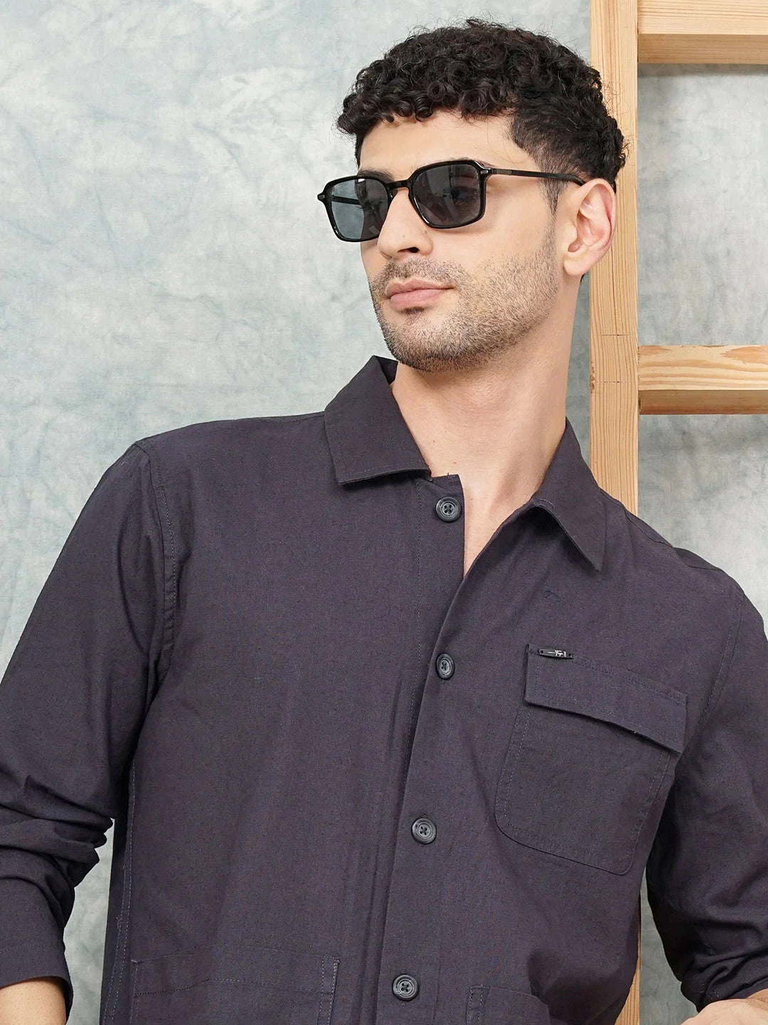 Men's Grey Slim Fit Solid Street Wear Shirt - Image 8