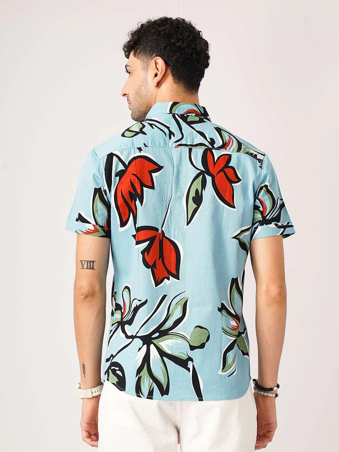 Men's Blue Slim Fit Printed Resort Wear Shirt - Image 7