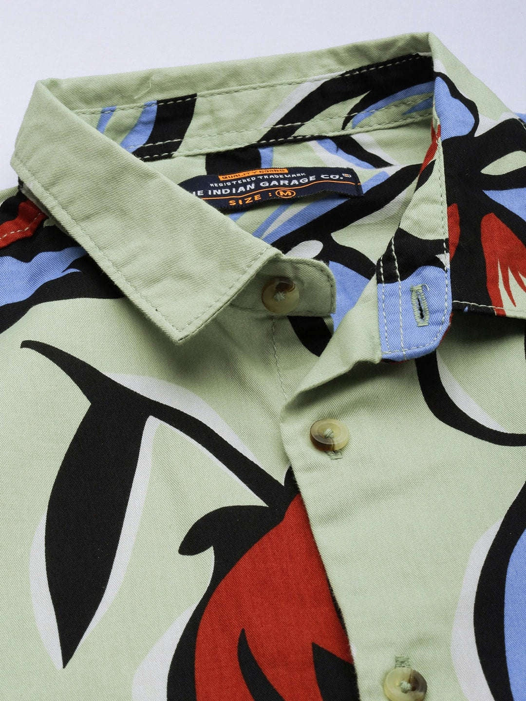 Men's Green Slim Fit Printed Resort Wear Shirt - Image 3