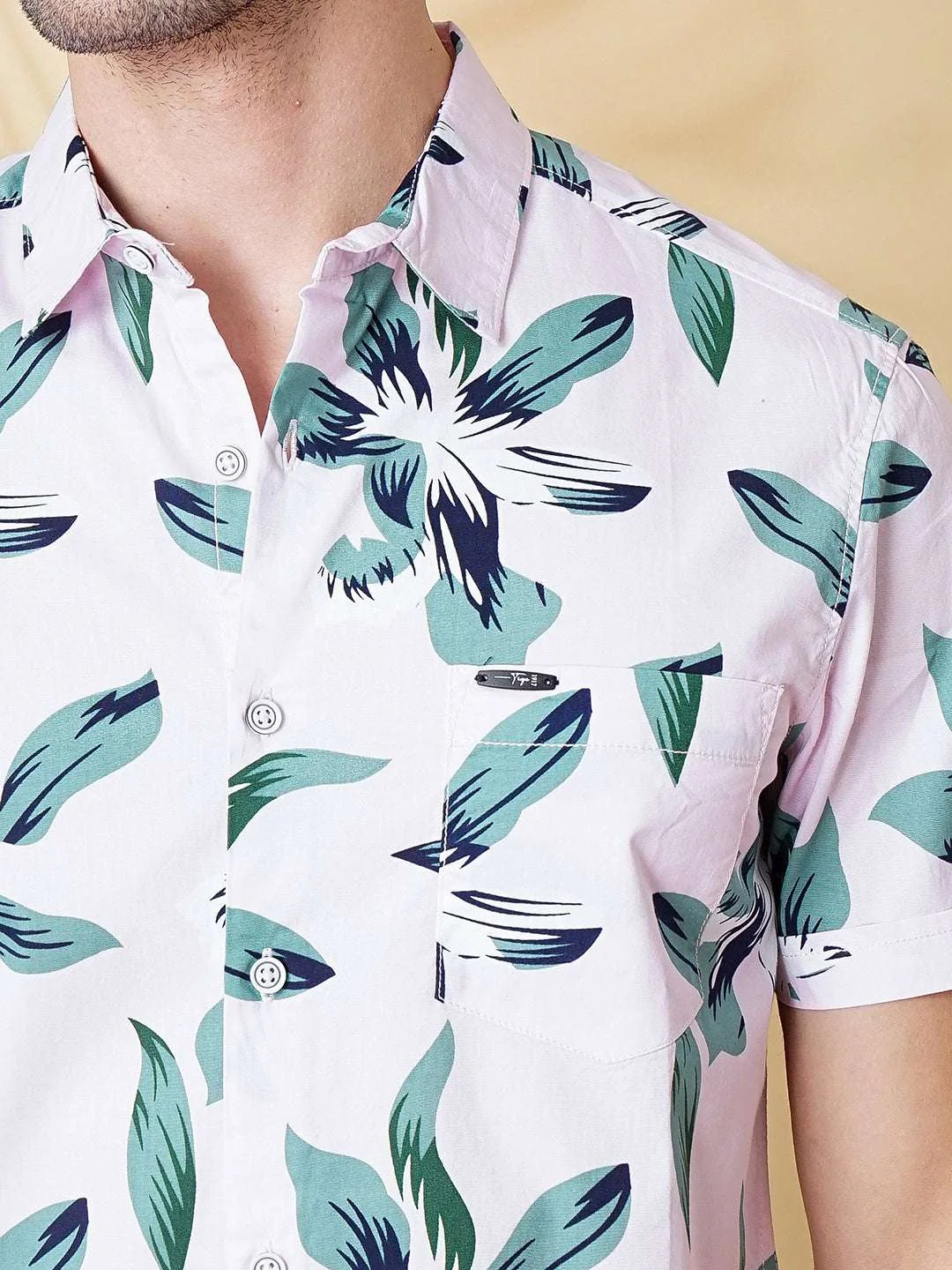 Men's Pink Slim Fit Printed Resort Wear Shirt - Image 6