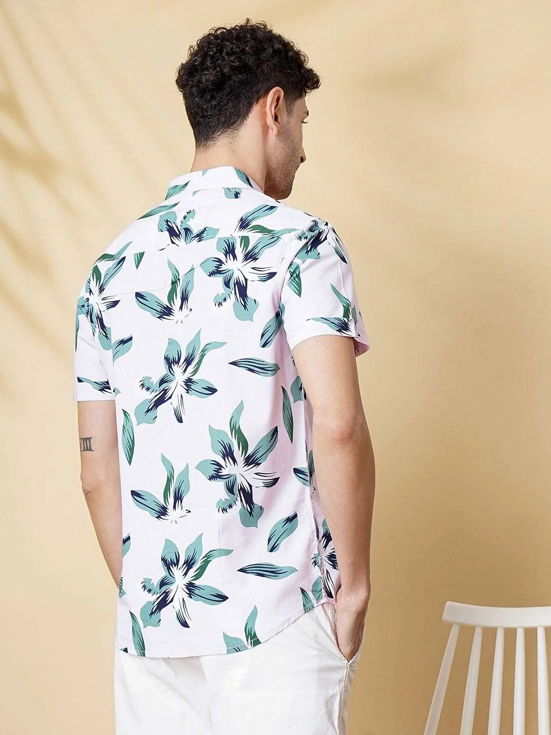 Men's Pink Slim Fit Printed Resort Wear Shirt - Image 7