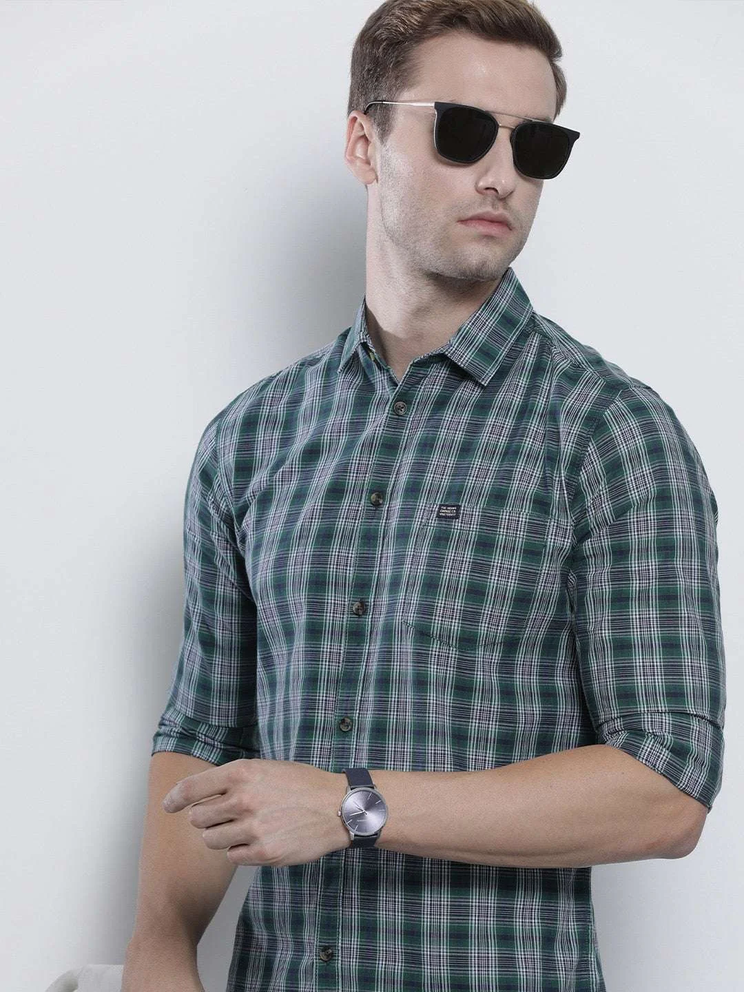 Men's Green Slim Fit Checkered Casual Shirt - Image 2
