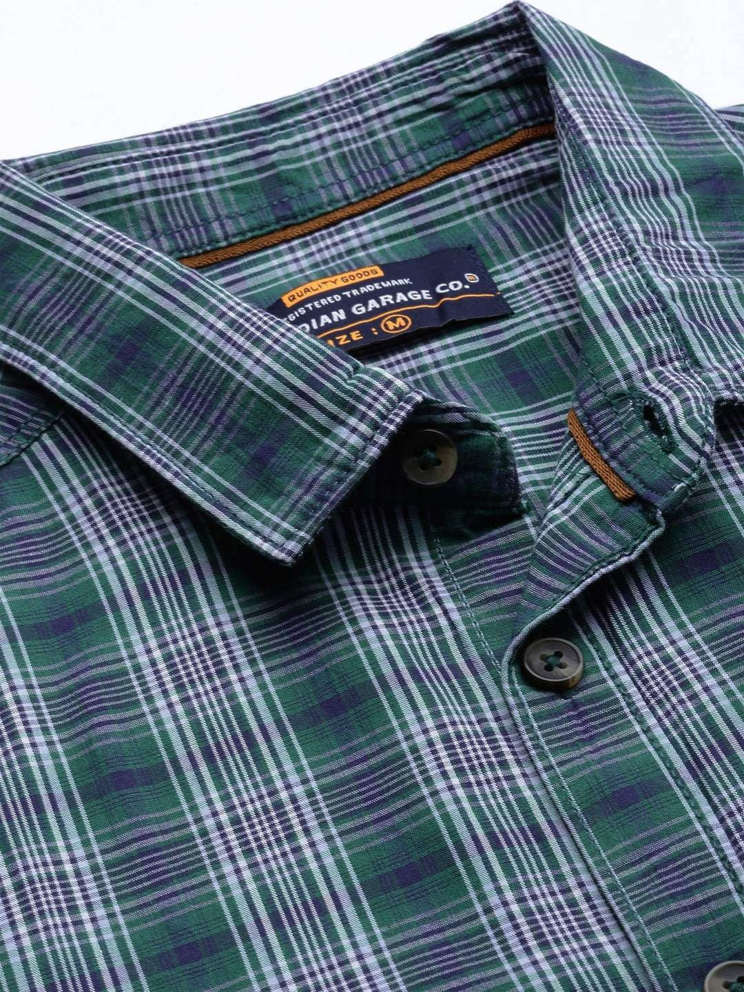 Men's Green Slim Fit Checkered Casual Shirt - Image 3