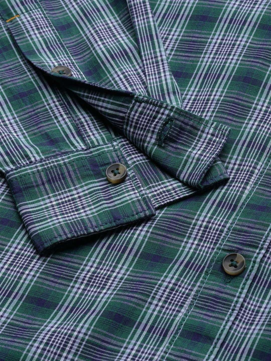 Men's Green Slim Fit Checkered Casual Shirt - Image 4