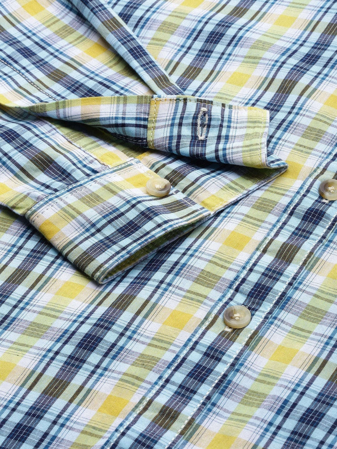 Men's Yellow Slim Fit Checkered Casual Shirt - Image 4