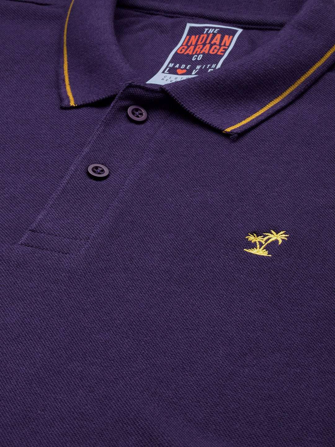 Men's Purple Slim Fit Solid Polo Collar T-shirt - Image 5