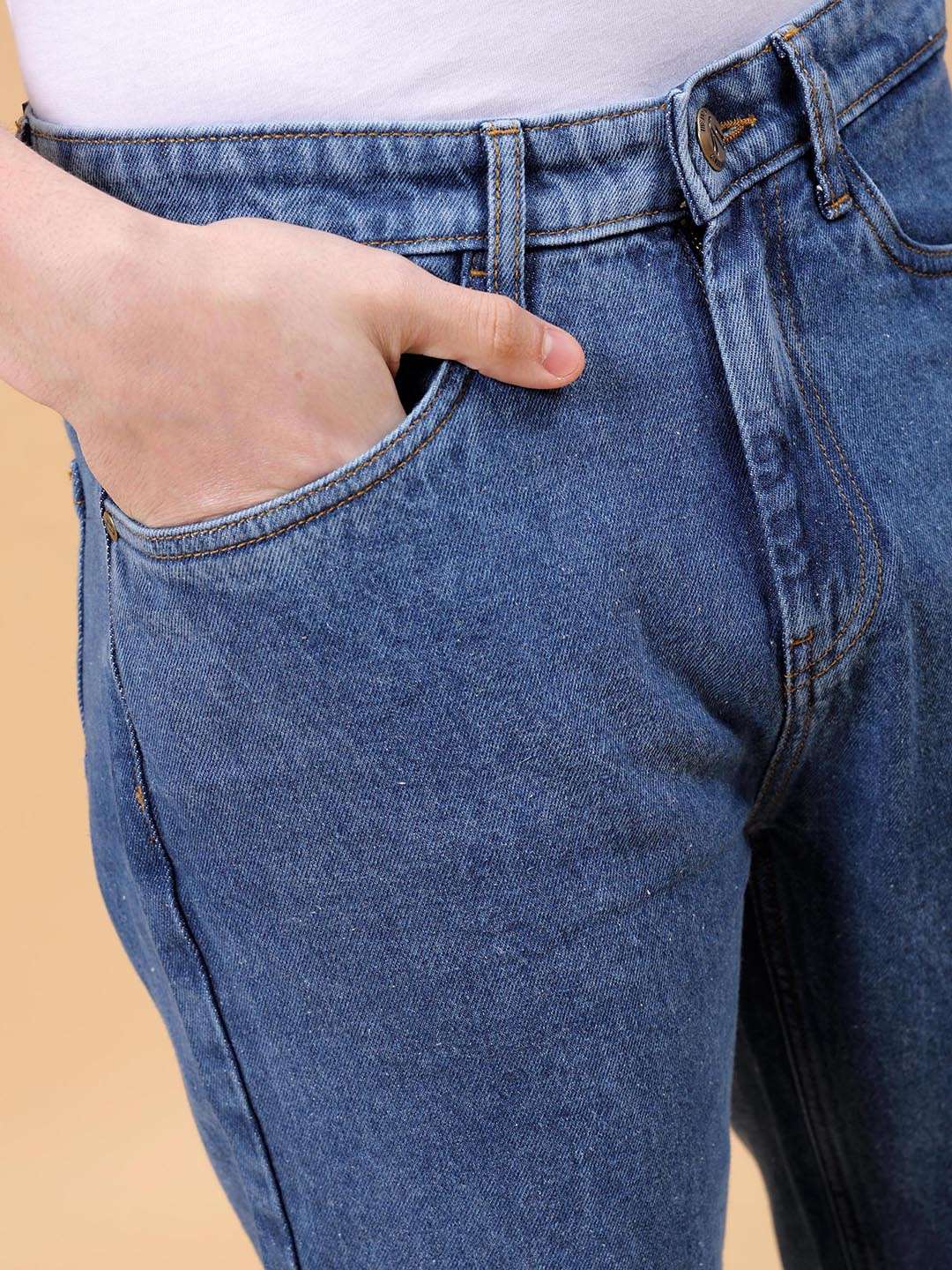 Men's Blue Bootcut Loose Fit Solid Mid-Rise Jeans - Image 5