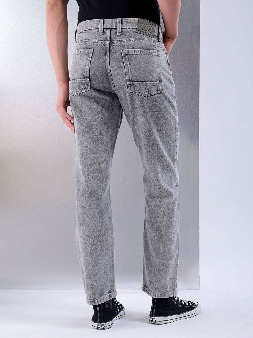 Men's Grey Regular Fit Solid Casual Jeans - Image 4