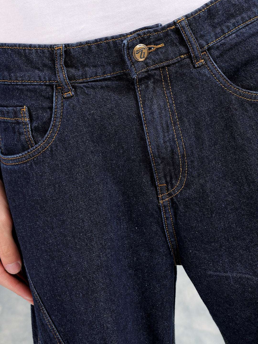 Men's Navy Relaxed Fit Distressed Mid-Rise Cargo Denim - Image 5