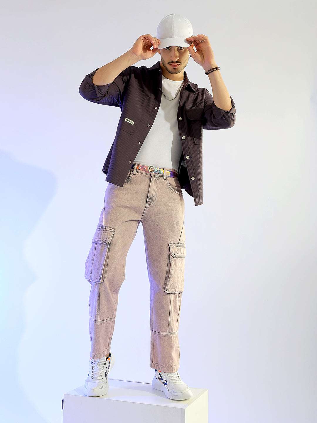 Men's Purple Relaxed Fit Distressed Mid-Rise Cargo Denim - Image 3