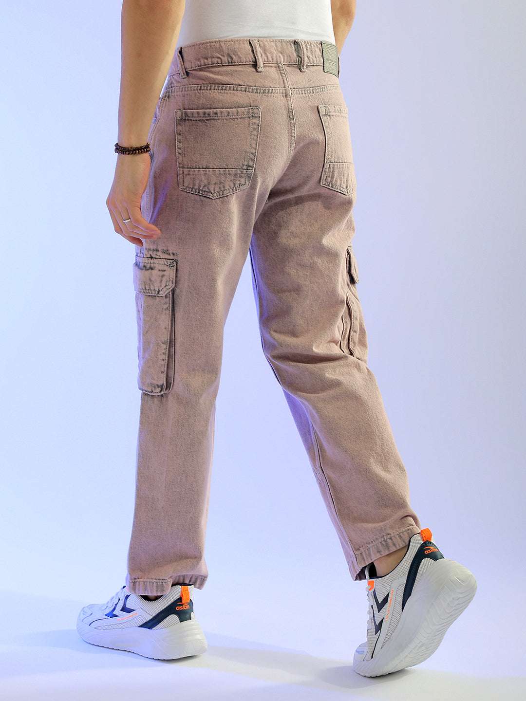 Men's Purple Relaxed Fit Distressed Mid-Rise Cargo Denim - Image 5