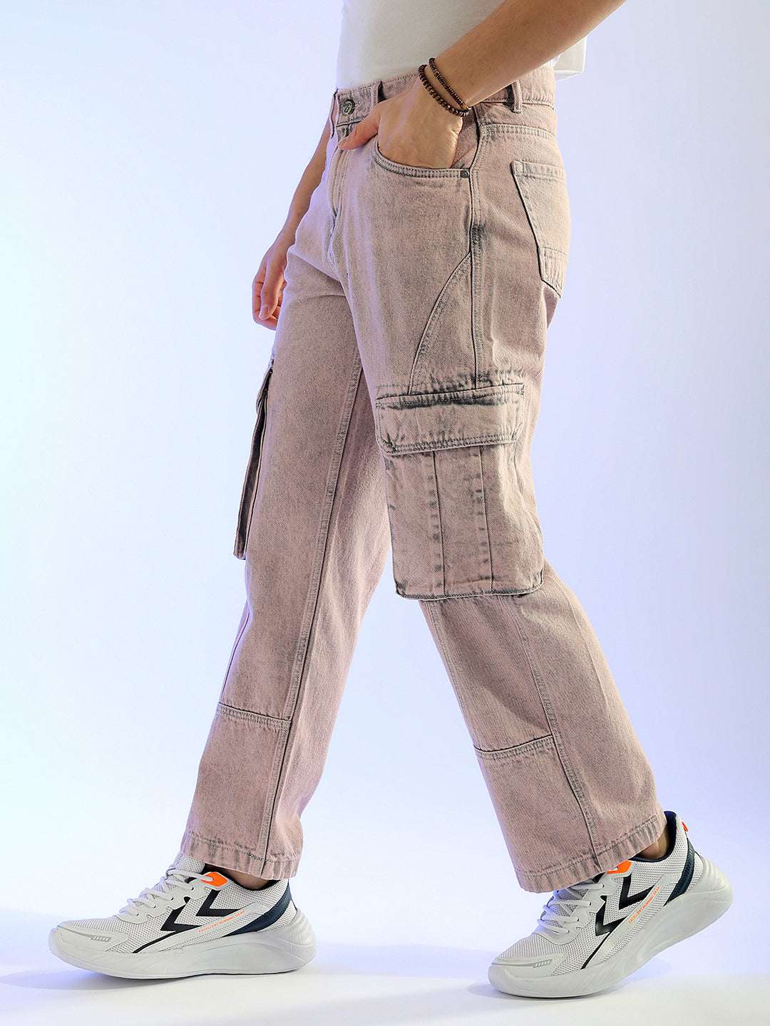 Men's Purple Relaxed Fit Distressed Mid-Rise Cargo Denim - Image 6