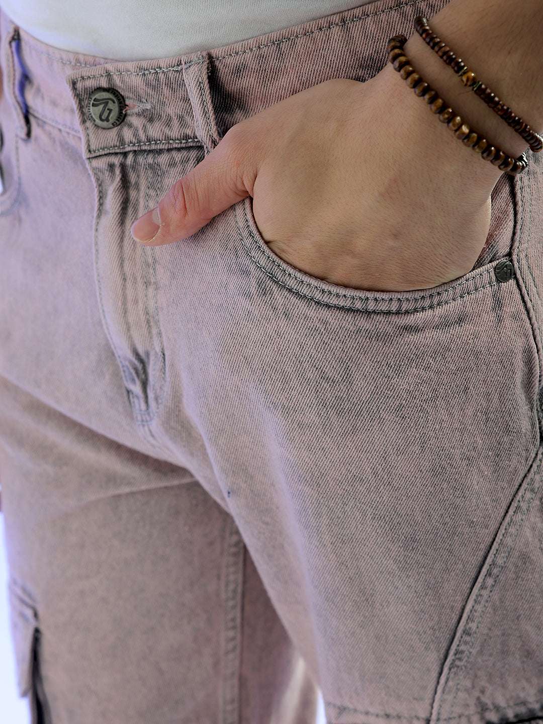 Men's Purple Relaxed Fit Distressed Mid-Rise Cargo Denim - Image 8
