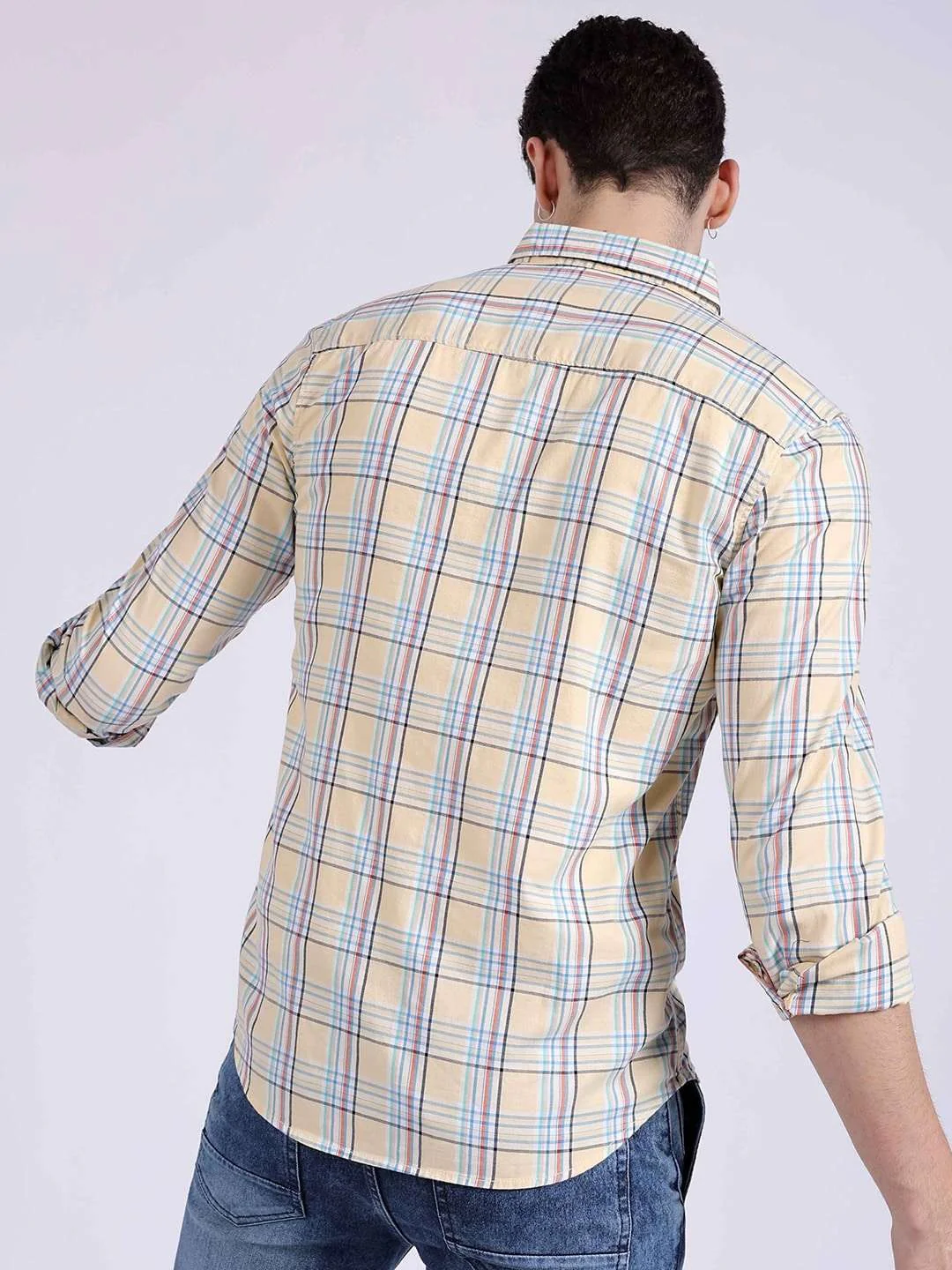 Men's Yellow Slim Fit Checkered Casual Shirt - Image 6