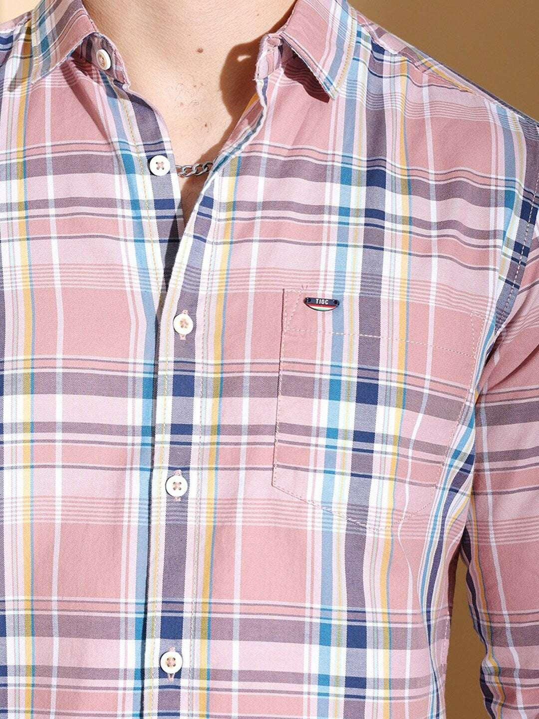Men's Pink Slim Fit Checkered Casual Shirt - Image 3