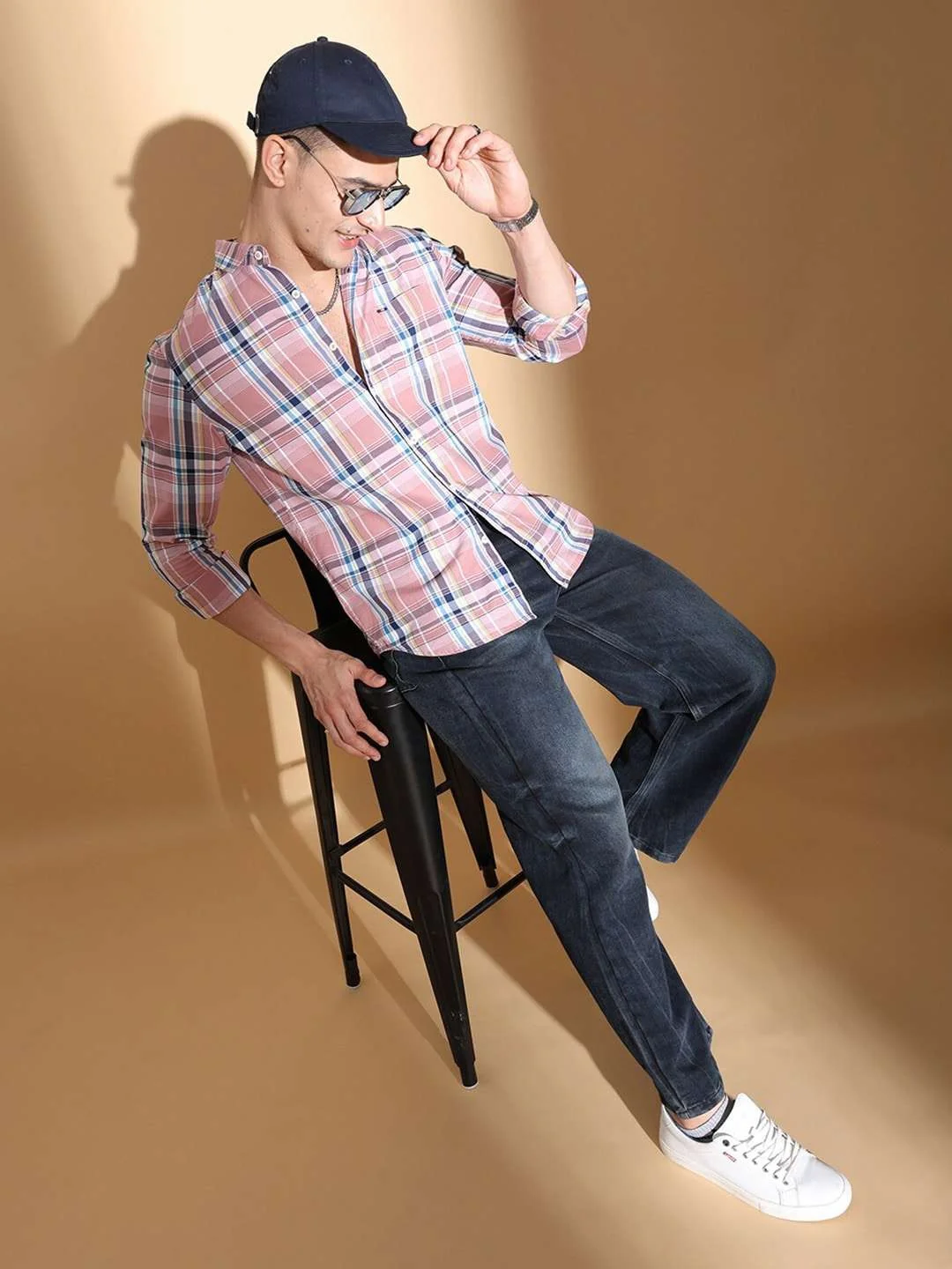 Men's Pink Slim Fit Checkered Casual Shirt - Image 5