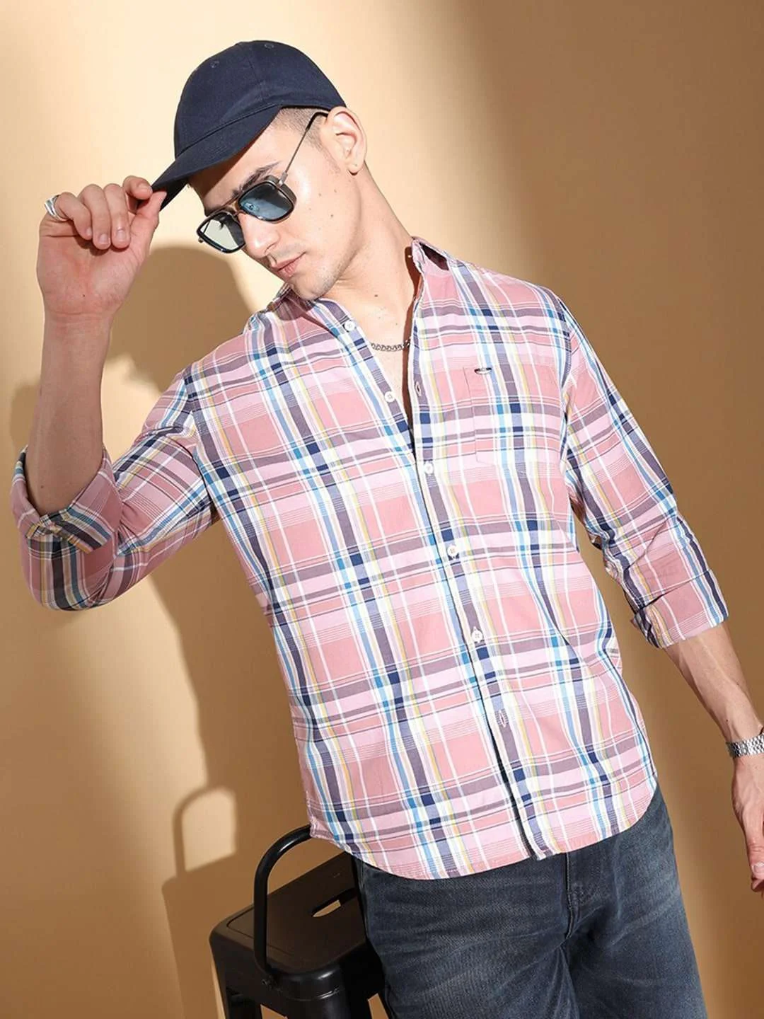 Men's Pink Slim Fit Checkered Casual Shirt - Image 7
