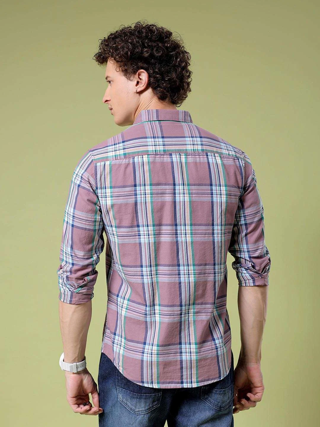 Men's Purple Slim Fit Checkered Casual Shirt - Image 4