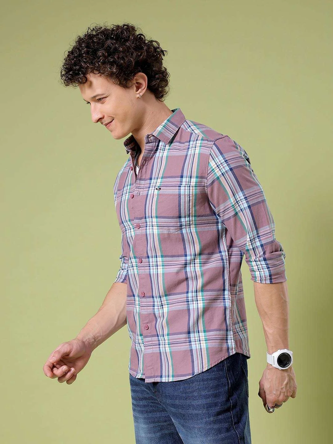 Men's Purple Slim Fit Checkered Casual Shirt - Image 5