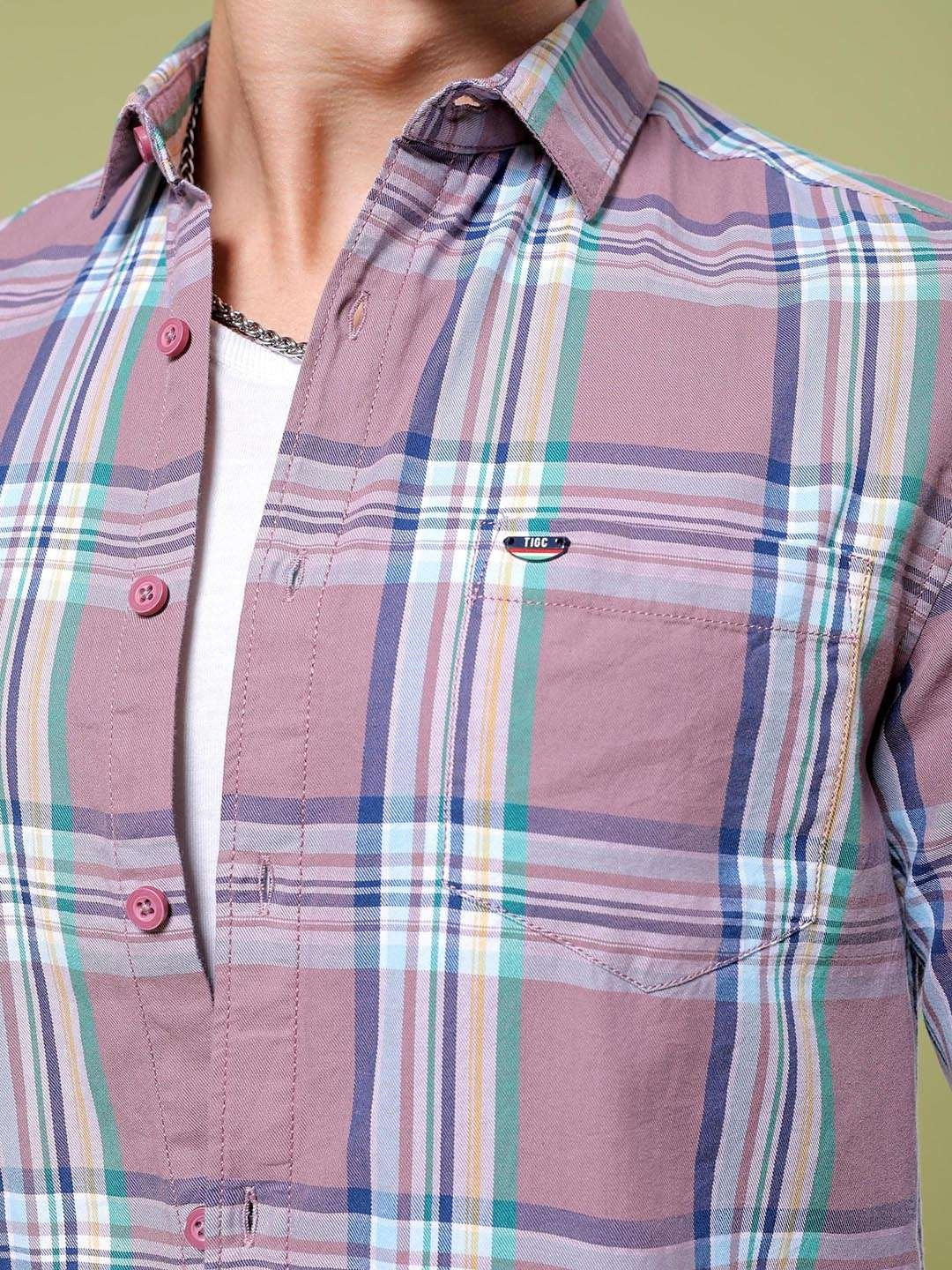 Men's Purple Slim Fit Checkered Casual Shirt - Image 6