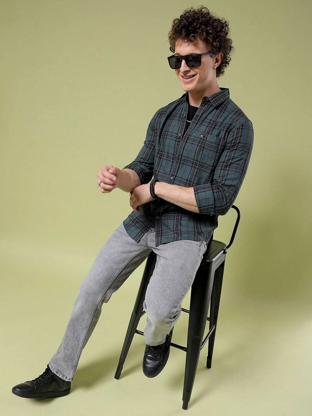 Men's Green Slim Fit Checkered Casual Shirt - Image 10