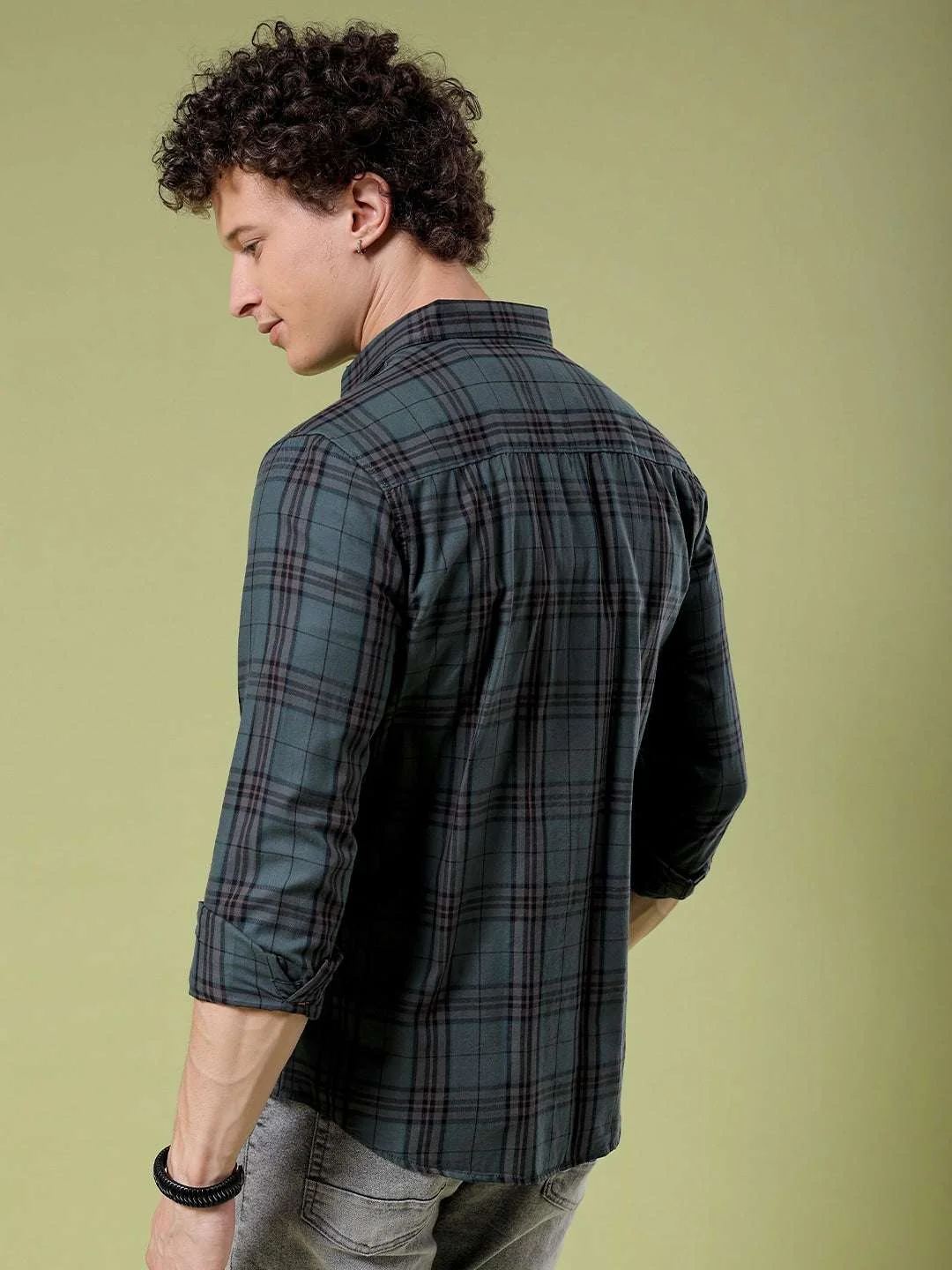 Men's Green Slim Fit Checkered Casual Shirt - Image 11