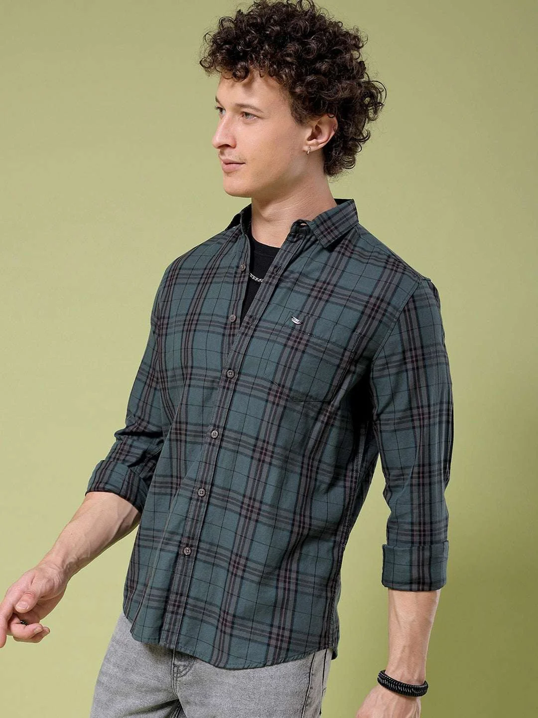 Men's Green Slim Fit Checkered Casual Shirt - Image 9