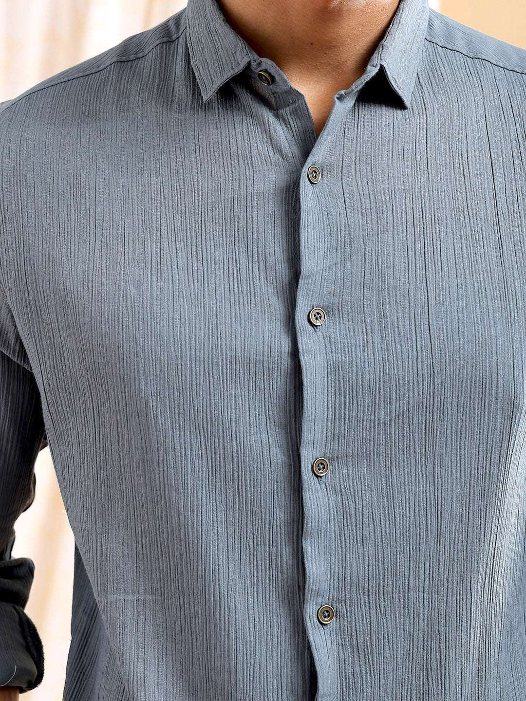 Men's Grey Slim Fit Solid Casual Shirt - Image 7