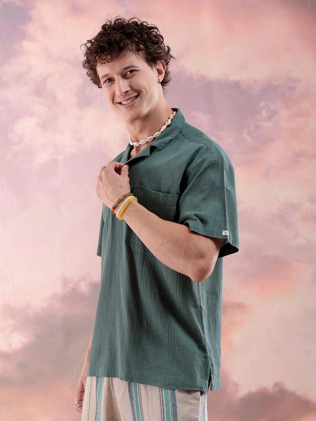 Men's Olive Relaxed Fit Solid Casual Shirt - Image 5
