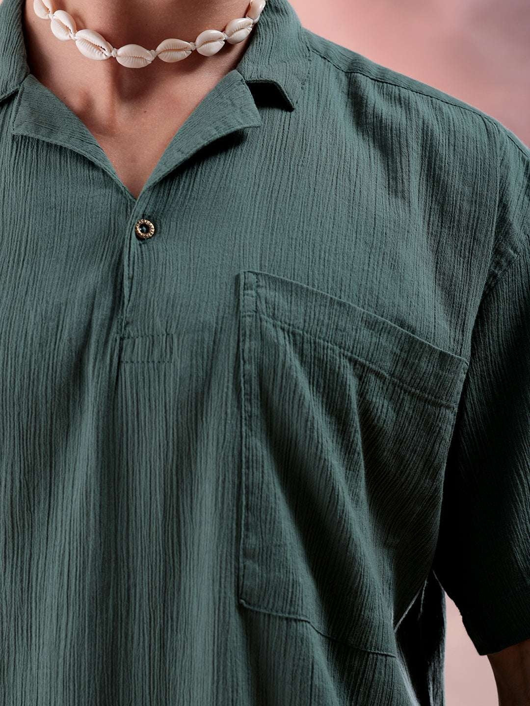 Men's Olive Relaxed Fit Solid Casual Shirt - Image 6