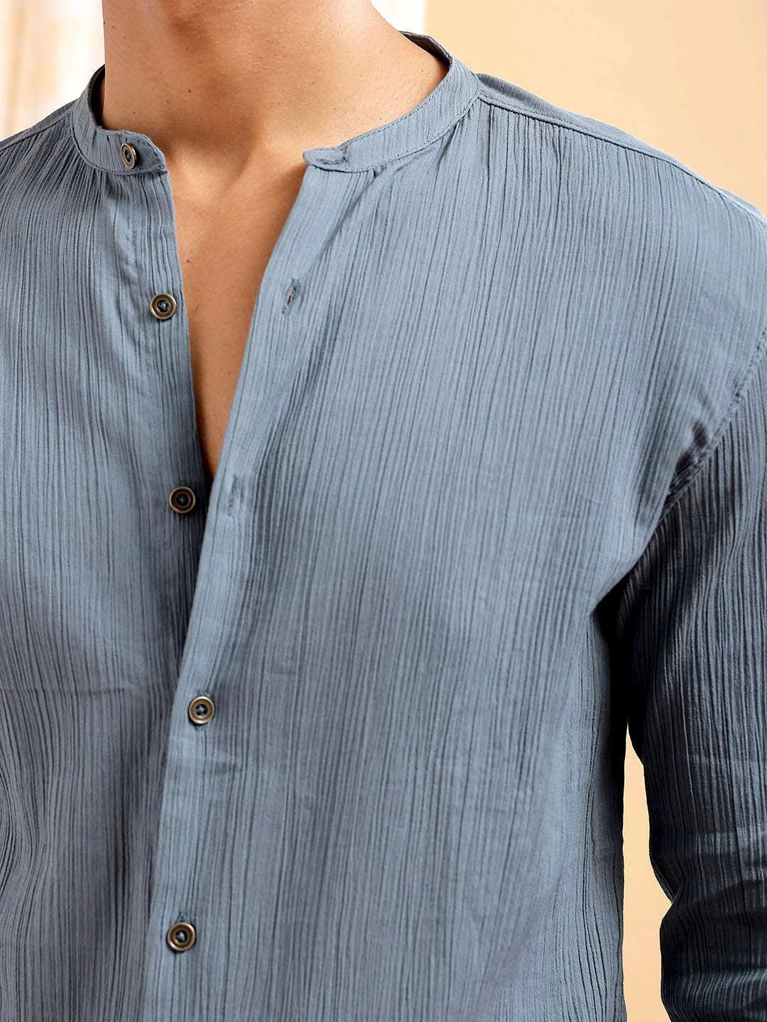 Men's Grey Slim Fit Solid Casual Shirt - Image 6