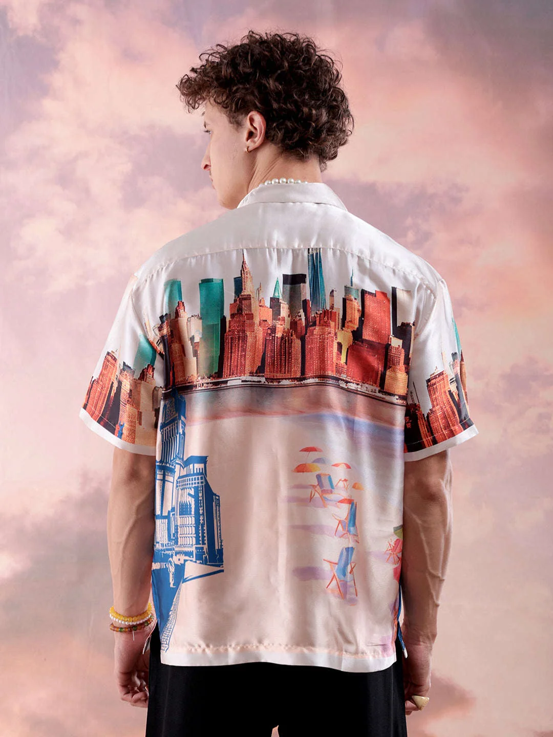 Men's Cream Relaxed Fit Printed Casual Shirt - Image 4