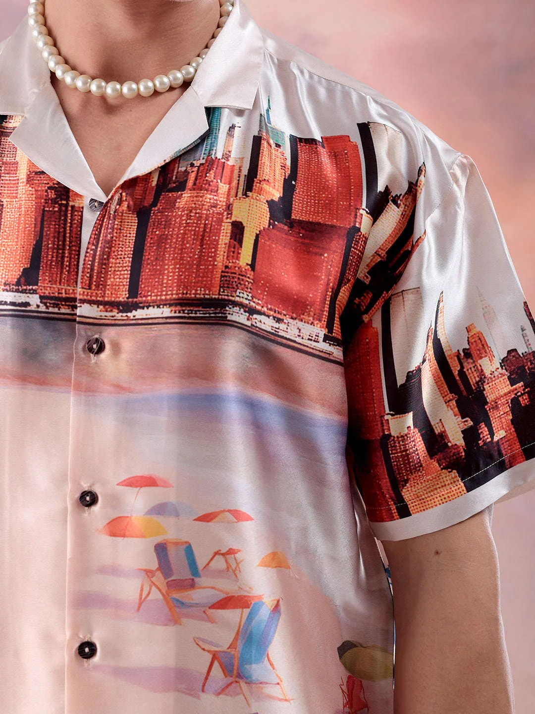Men's Cream Relaxed Fit Printed Casual Shirt - Image 6