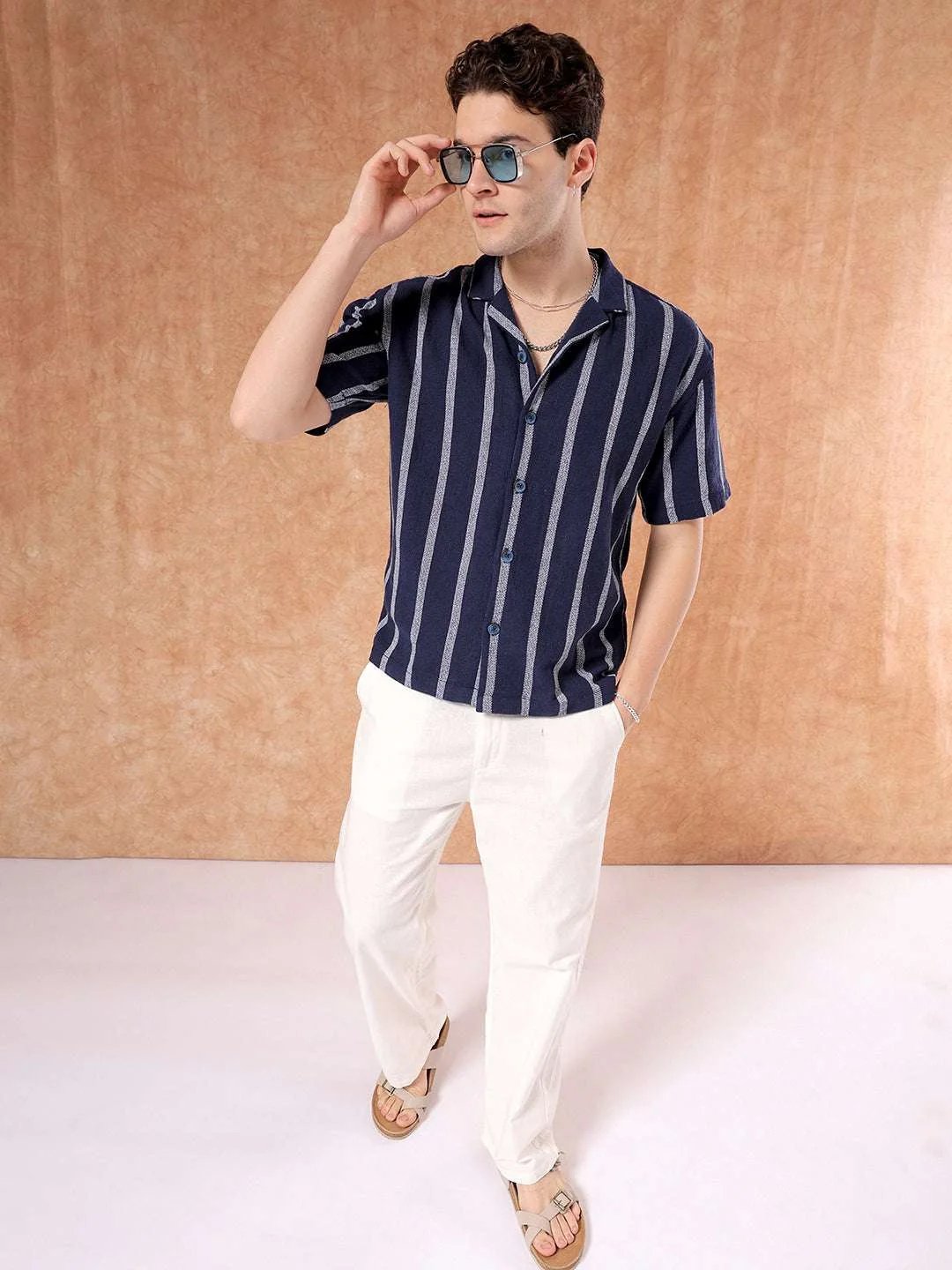 Men's Blue Relaxed Fit Striped Casual Shirt - Image 3