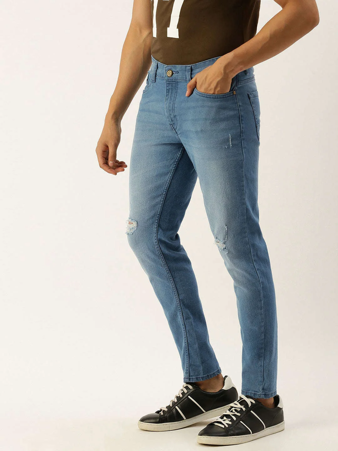 Men's Blue Slim Fit Solid Casual Jeans - Image 2