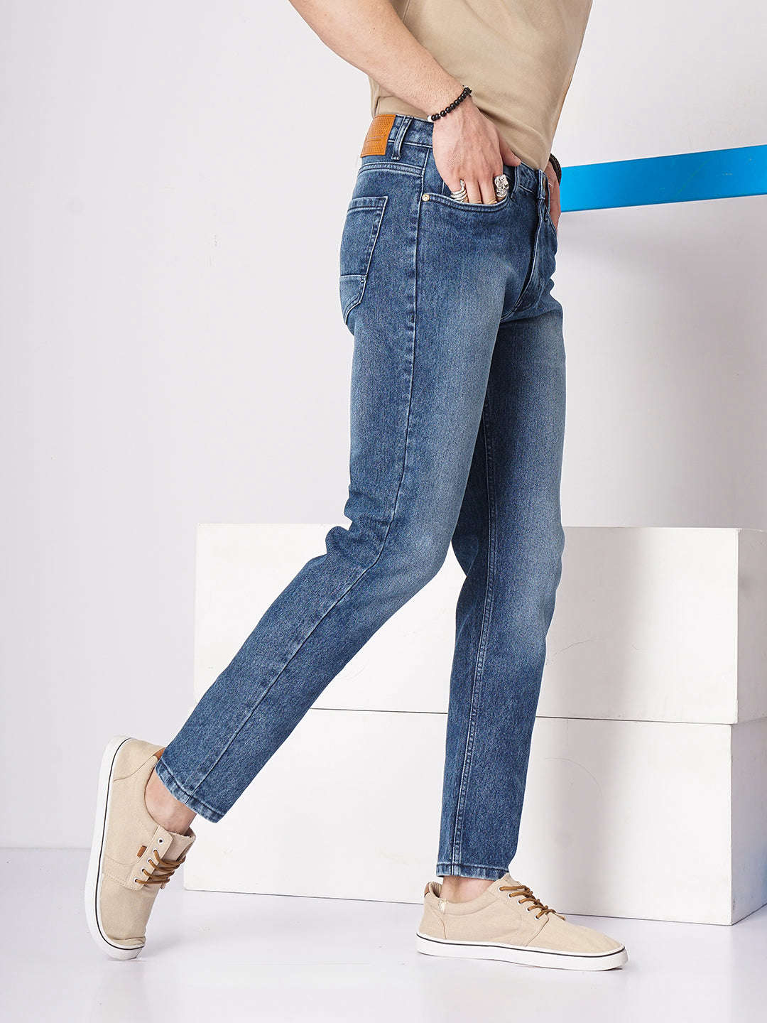 Men's Blue Slim Fit Solid Low-Rise Stretchable Jeans - Image 7
